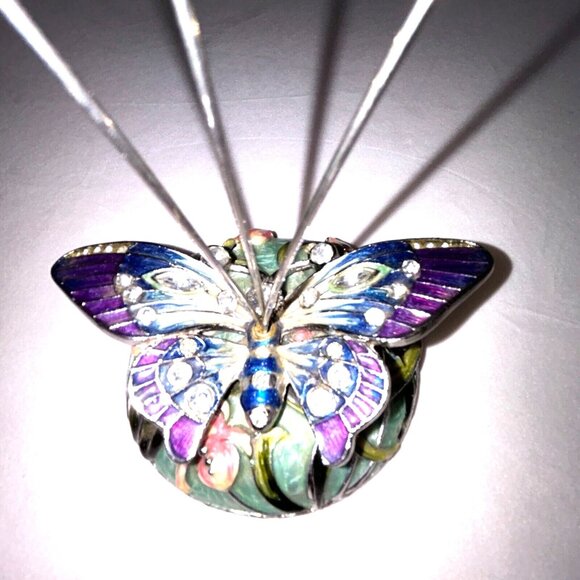 Enamel Butterfly Desk Card Photo Note Memo 8" Holder Floral Cloisonne Brass - Picture 5 of 7